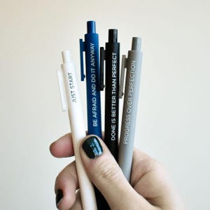 Progress Over Perfection Pen Pack | Encouragement Mental Health Gift | Pens for Teachers, Therapists, Counselors | 4 Pack Jotter Pens