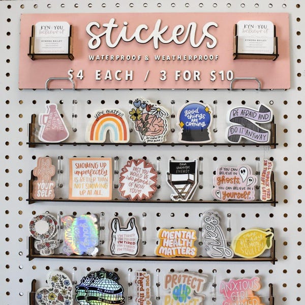 Pre-Made Sticker Display Ledges for Pegboard Organization | Ledges Only - PEGBOARD NOT INCLUDED | Sticker Wall Display Stand Rack | Decor