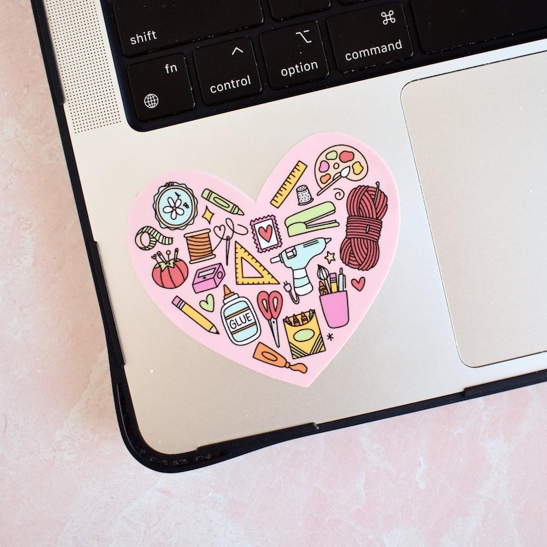 Crafting Heart Sticker Cute Stationery Gift For Her - Girly Pink Stickers Scrapbooking Decal Gift - Journal Sticker Best Art Teacher Gift image 2