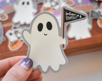 Believe In Yourself Ghost Sticker | Cute Laptop Sticker for Fall and Halloween | Waterproof and Weatherproof Decal | Funny Halloween Gift
