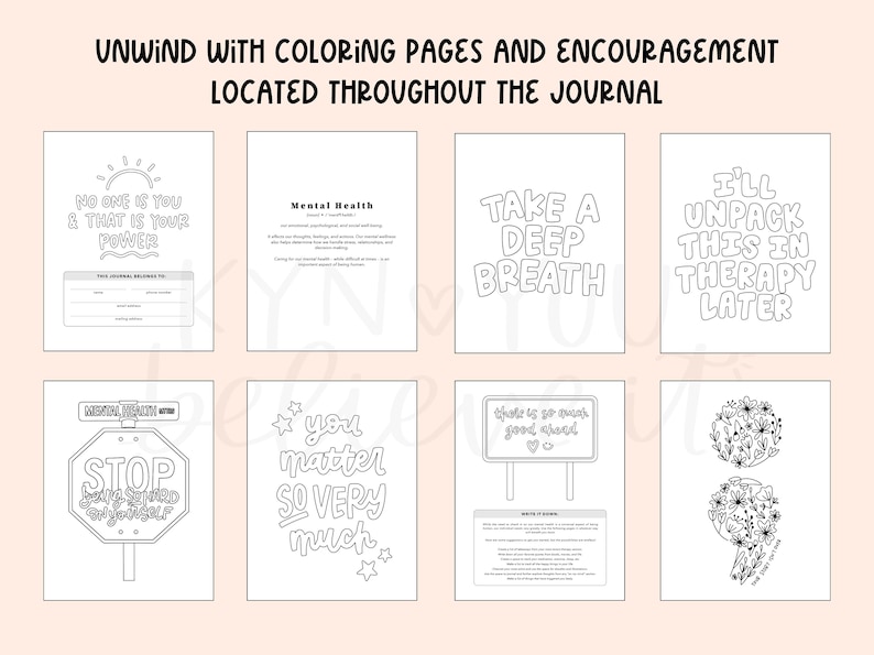 Mental Health Journal Healing / Straight Line Daily Check-In for Mental Wellness Therapy Journal with Coloring Sheets More image 6