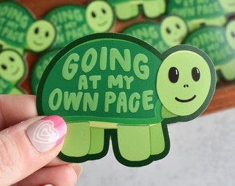 Going At My Own Pace Turtle Sticker | Cute Decal for Laptop and Water Bottle | Waterproof and Weatherproof Sticker | Cute Animal Stickers