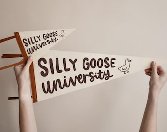 Silly Goose University Pennant Flag Funny College Dorm Decor - Classroom Banners For Wall Decor - Cute Flag For College Apartment Decor