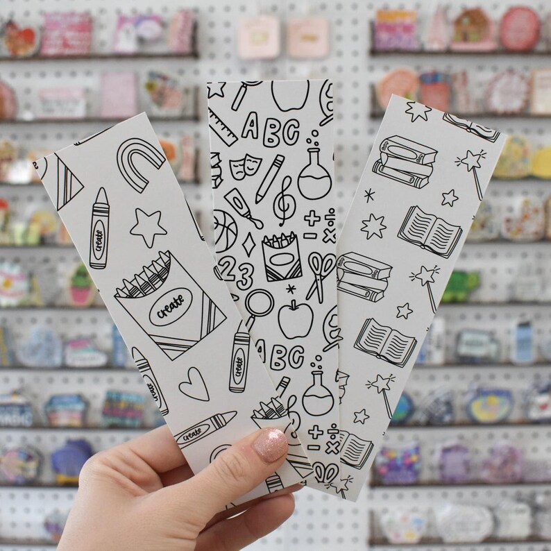 Marcapáginas para colorear con diseño de crayones / Impresión a doble cara en cartulina extra gruesa imagen 3