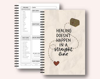 Mental Health Journal Guided Therapy Notebook - Anxiety Journal Self Care Gift - Daily Wellness Planner | Healing Straight Line Journal