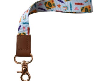 Crayon Pattern Wristlet with Gold Clasp | Colorful Key Fob for Teachers
