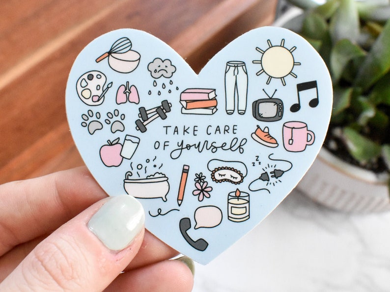 Take Care of Yourself Heart Sticker Mental Health Sticker for Her Self Care Sticker for Laptop Waterproof Sticker for Water Bottle zdjęcie 1