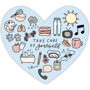 Take Care of Yourself Heart Sticker Mental Health Sticker for Her Self Care Sticker for Laptop Waterproof Sticker for Water Bottle image 3