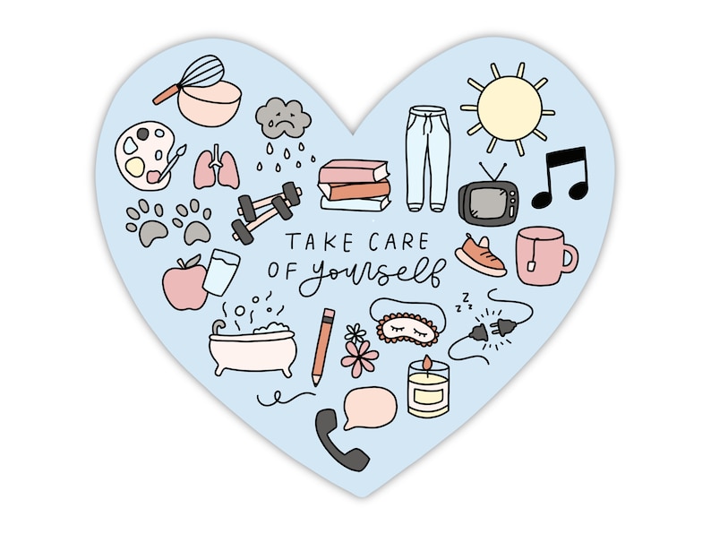 Take Care of Yourself Heart Sticker Mental Health Sticker for Her Self Care Sticker for Laptop Waterproof Sticker for Water Bottle image 3