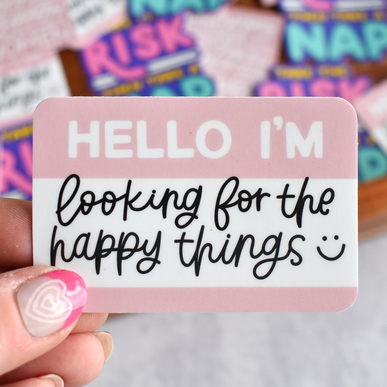 Hello / Happy Things Sticker Cute Decal for Laptop and Water Bottle Waterproof and Weatherproof Sticker Cute Gratitude Sticker image 1