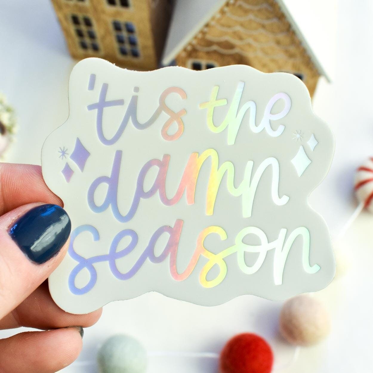 Tis The Damn Season Sticker | Taylor Sticker for Christmas | Holographic Sticker for Laptop | Waterproof Sticker for Water Bottles
