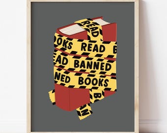 Read Banned Books Print | Bookish Wall Art for Library, Office, Classroom (FRAME NOT INCLUDED)