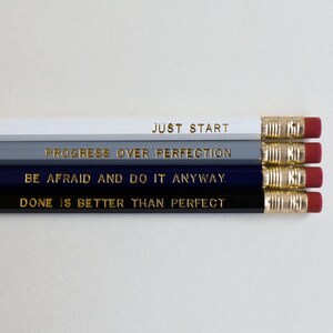 Progress Over Perfection Pencil Pack | Gold Foil Stamped Pencil Set | Cute Desk Accessories for Her | Encouragement Gift image 4