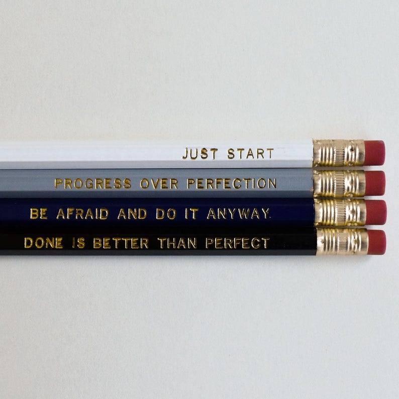 Progress Over Perfection Pencil Pack | Gold Foil Stamped Pencil Set | Cute Desk Accessories for Her | Encouragement Gift image 4