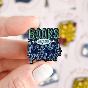 Books Are My Happy Place Pin Book Lover Style Accessories - Bookish Lapel Pin For Lanyard Best Librarian or Teacher Gift - Reader Badge