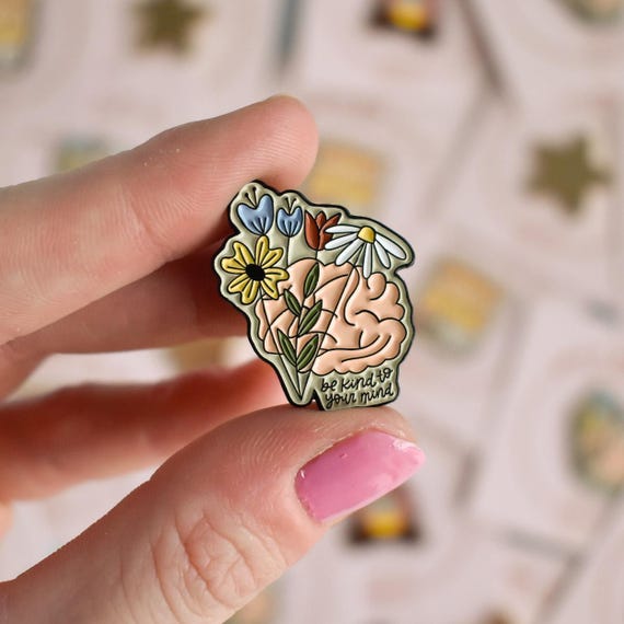 Be Kind To Your Mind Floral Mental Health Pin - Psychology Enamel Pin For Therapist - Pins & Pinback Buttons Mental Health Month Accessories