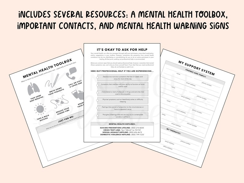 Mental Health Journal Healing / Straight Line Daily Check-In for Mental Wellness Therapy Journal with Coloring Sheets More image 5
