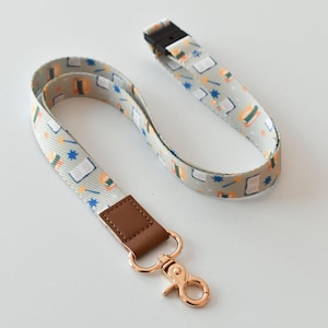 Book Pattern Lanyard | Bookish Fabric Lanyard with Safety Release Clasp | Cute Accessories for Teachers and Librarians