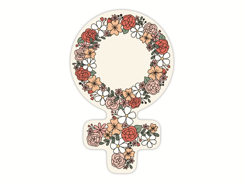 Floral Female Symbol Sticker Cute Feminist Sticker for Water Bottle Inspirational Laptop Stickers for Her Floral Sticker for Journal image 5