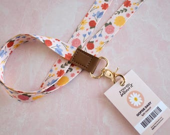 Cadeau mignon pour professeur de lanière florale fantaisiste ~ lanière rose pour le porte-badge d'identité ~ lanière pour des clés ou un porte-badge d'assistante sociale ~ lanière de fleur
