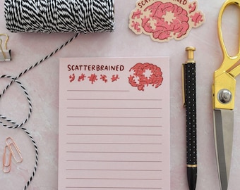 Scatterbrained Notepad Funny Brain Dump Stationery - Therapist Notepad For Mental Health Gift - ADHD Memo Pad Cute To Do List For Students