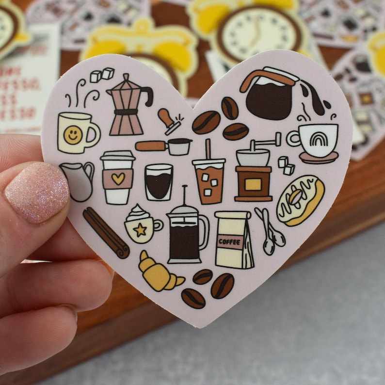 Coffee Heart Sticker | Barista Doodle Vinyl Decal for Laptops and Water Bottles imagem 4