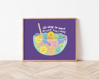 Mixed Feelings Print | Cute Mental Health Art for Classroom or Office (FRAME NOT INCLUDED)