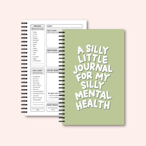 Silly Little Mental Health Journal | Daily Gratitude Journal | Undated Therapy Guided Notebook With Mood Tracker | Wellness Self Care Gift