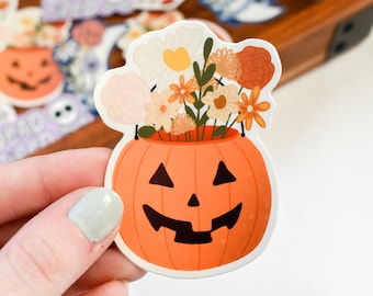 Floral Pumpkin Sticker | Cute Fall Sticker for Laptop | Autumn Water Bottle Sticker | Pumpkin Stickers for Women | Jack O Lantern Sticker