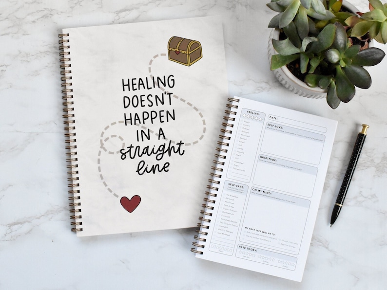 Mental Health Journal Healing / Straight Line Daily Check-In for Mental Wellness Therapy Journal with Coloring Sheets More Healing / Straight Line