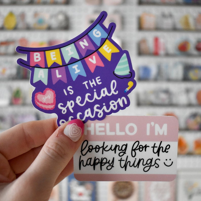 Hello / Happy Things Sticker Cute Decal for Laptop and Water Bottle Waterproof and Weatherproof Sticker Cute Gratitude Sticker image 2