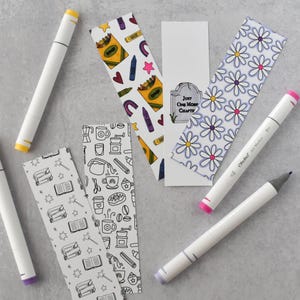Marcapáginas para colorear con diseño de crayones / Impresión a doble cara en cartulina extra gruesa imagen 4