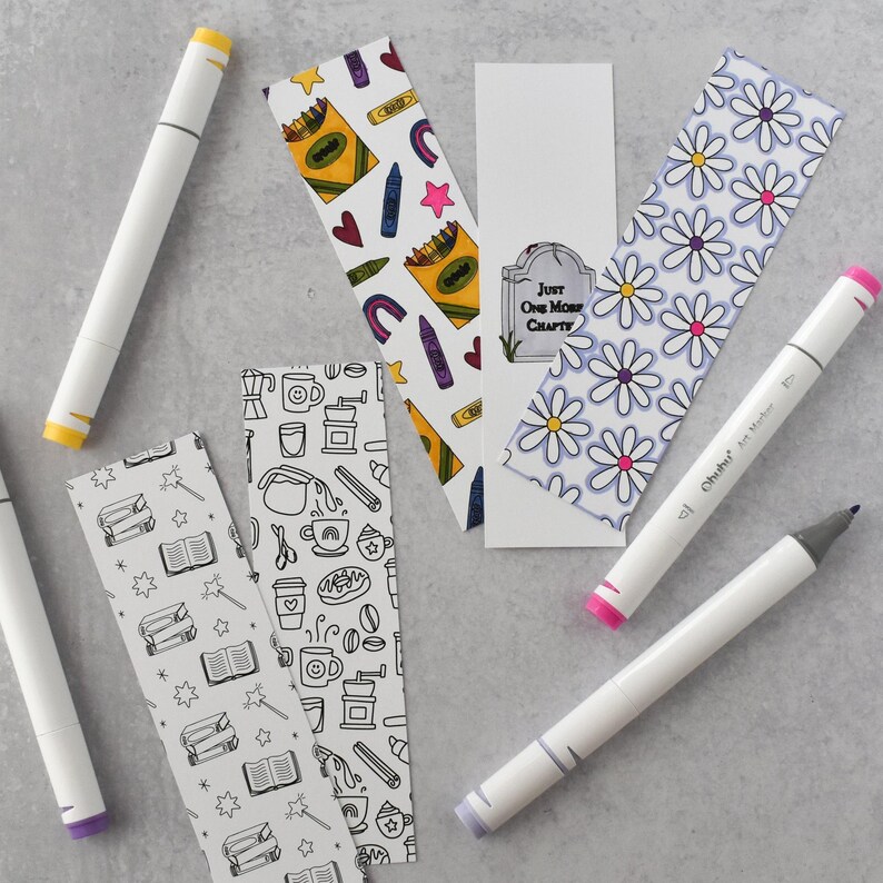 Marcapáginas para colorear con diseño de crayones / Impresión a doble cara en cartulina extra gruesa imagen 4