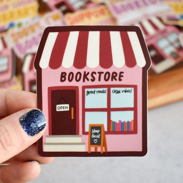 Bookstore Storefront Sticker | Cute Bookish Vinyl Decal for Laptops and Water Bottles
