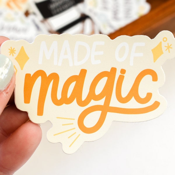 Made of Magic Sticker | Cute Sticker for Summer | Yellow Water Bottle Sticker for Women | Glitter Laptop Sticker | Gift for Students