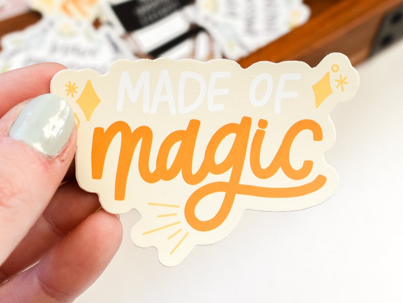 Made of Magic Sticker Cute Sticker for Summer Yellow Water Bottle Sticker for Women Glitter Laptop Sticker Gift for Students image 1