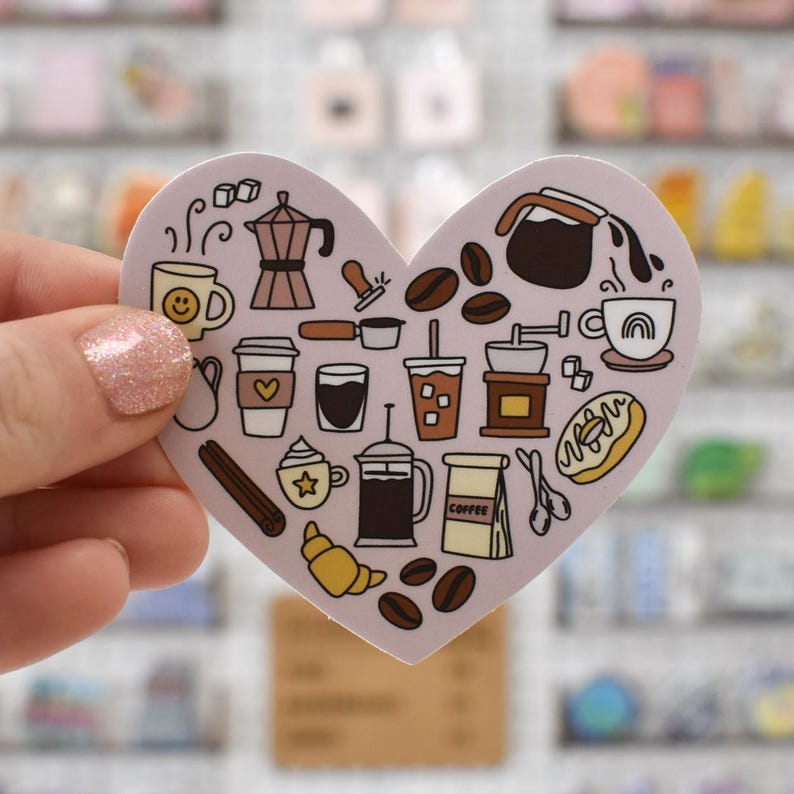 Coffee Heart Sticker | Barista Doodle Vinyl Decal for Laptops and Water Bottles imagem 1
