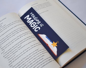 Reading Is Magic Bookmark | Cute Bookmarks for Fall and Halloween | Gift for Librarian, Book Lover, Students | Patterned Bookmark