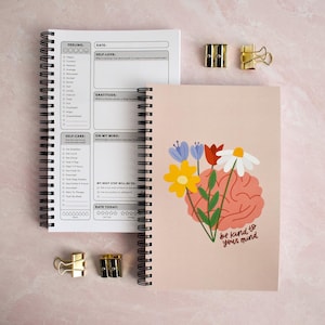 Mental Health Journal Self Care Notebook for Anxiety - Wellness and Therapy Guided Journal with Mood Tracker | Be Kind To Your Mind Planner