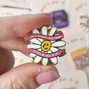 Delicate Flower Enamel Pin Funny Mental Health Month Gift - Be Nice Pin Best Motivational Accessories For Bag - Positive Affirmation Pin