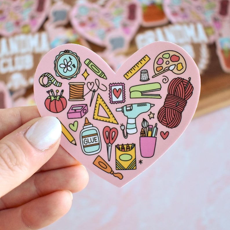 Crafting Heart Sticker Cute Stationery Gift For Her - Girly Pink Stickers Scrapbooking Decal Gift - Journal Sticker Best Art Teacher Gift image 1
