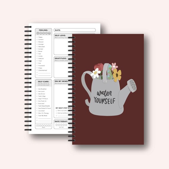 Mental Health Journal Self Care Gift - Therapy Journal Best Anxiety Notebook - Wellness Journal With Mood Tracker | Water Yourself Journal