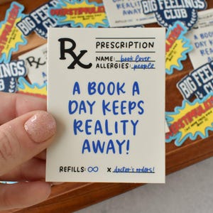 Book A Day Prescription Sticker | Funny Bookish Vinyl Decal for Laptops and Water Bottles
