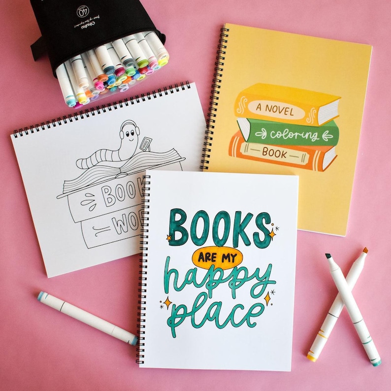 Bookish Coloring Book For Adults and Teens - Book Lover Gift - Cute Coloring Pages Self Care Gift - Novel Coloring Book - 8.5x11 in image 2