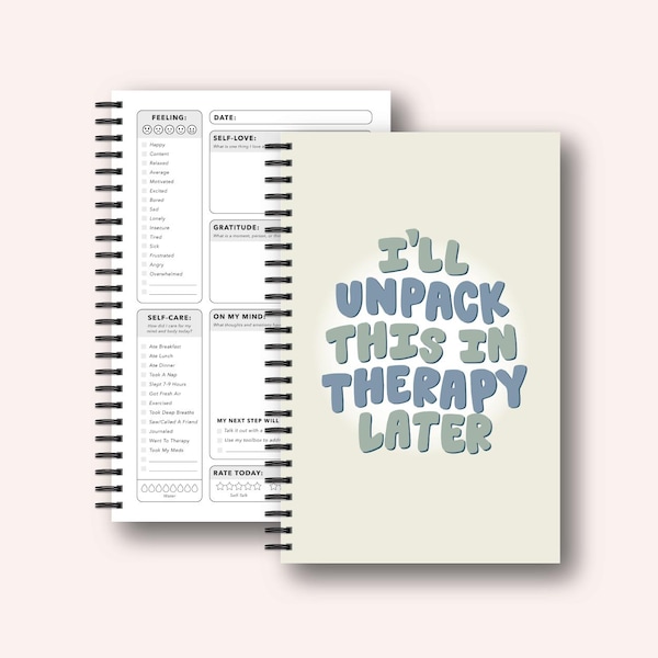 I'll Unpack This In Therapy Later Mental Health Journal - Daily Check-In Therapy Journal - Anxiety Journal Self Care Gift - Wellness Tracker