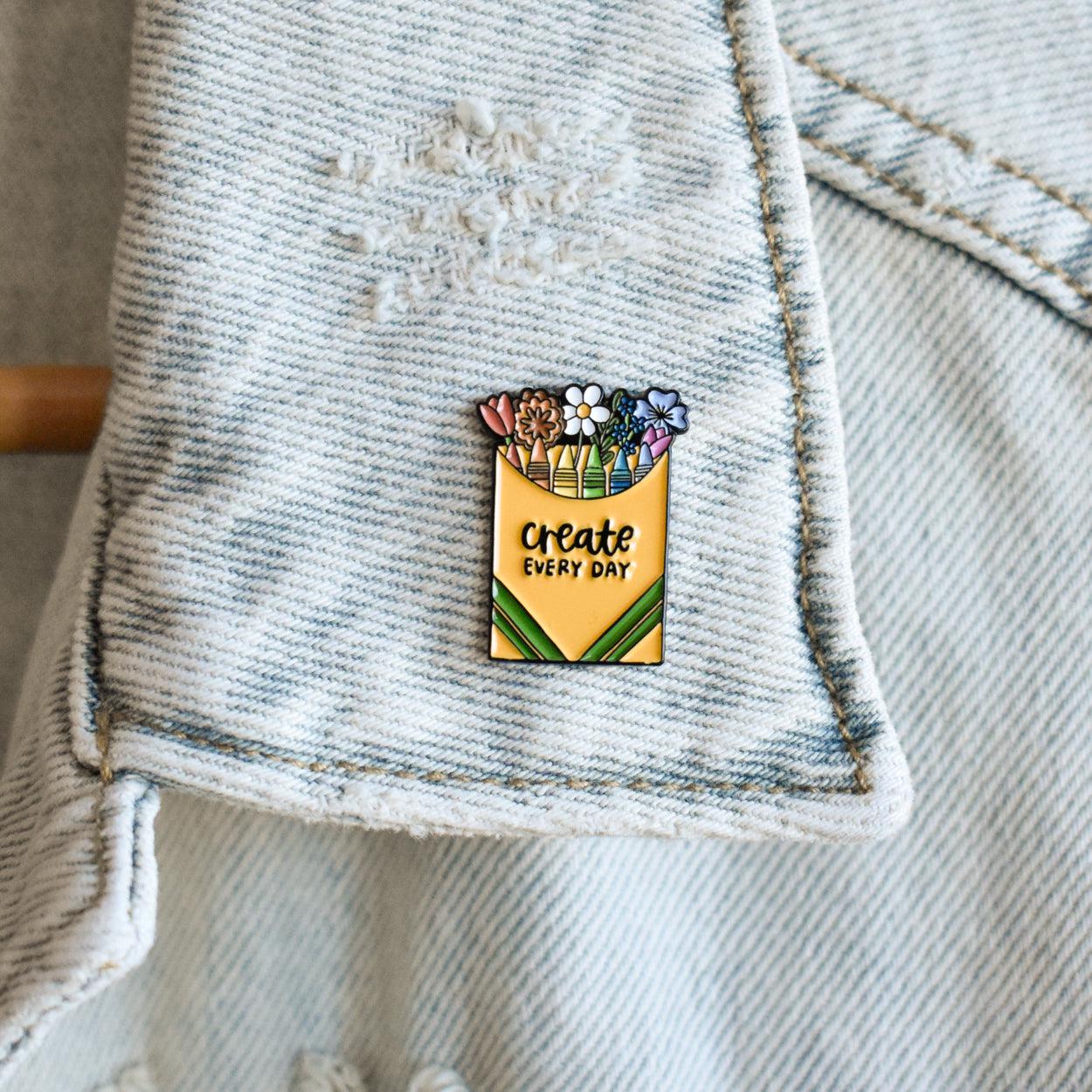 Create Every Day Enamel Pin Best Radical Teacher Buttons or Art Student ...