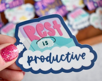Rest is Productive Sticker | Waterproof and Weatherproof Decal | Inspirational Quote Sticker | Cute Sticker for Water Bottle, Laptop