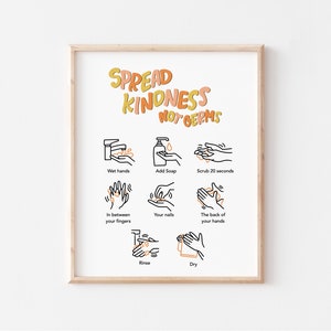 Spread Kindness Not Germs Hand Washing Instructions Classroom Decorations Hand Washing Poster for Classrooms DIGITAL DOWNLOAD image 3