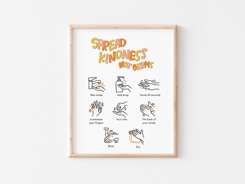 Spread Kindness Not Germs Hand Washing Instructions Classroom Decorations Hand Washing Poster for Classrooms DIGITAL DOWNLOAD image 3