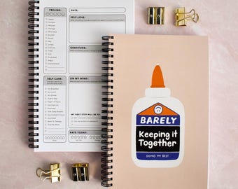 Barely Keeping It Together ADHD Planner or Mental Health Journal - Funny Notebook Gag Gift For Coworker - Daily Check In Therapy Workbook